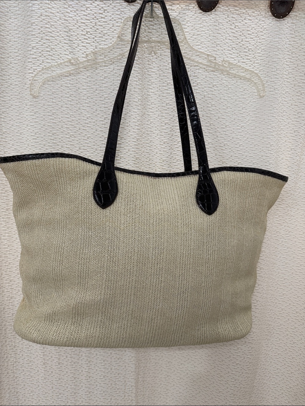 Braciano Cream Woven Tote with Black Trim and Handles